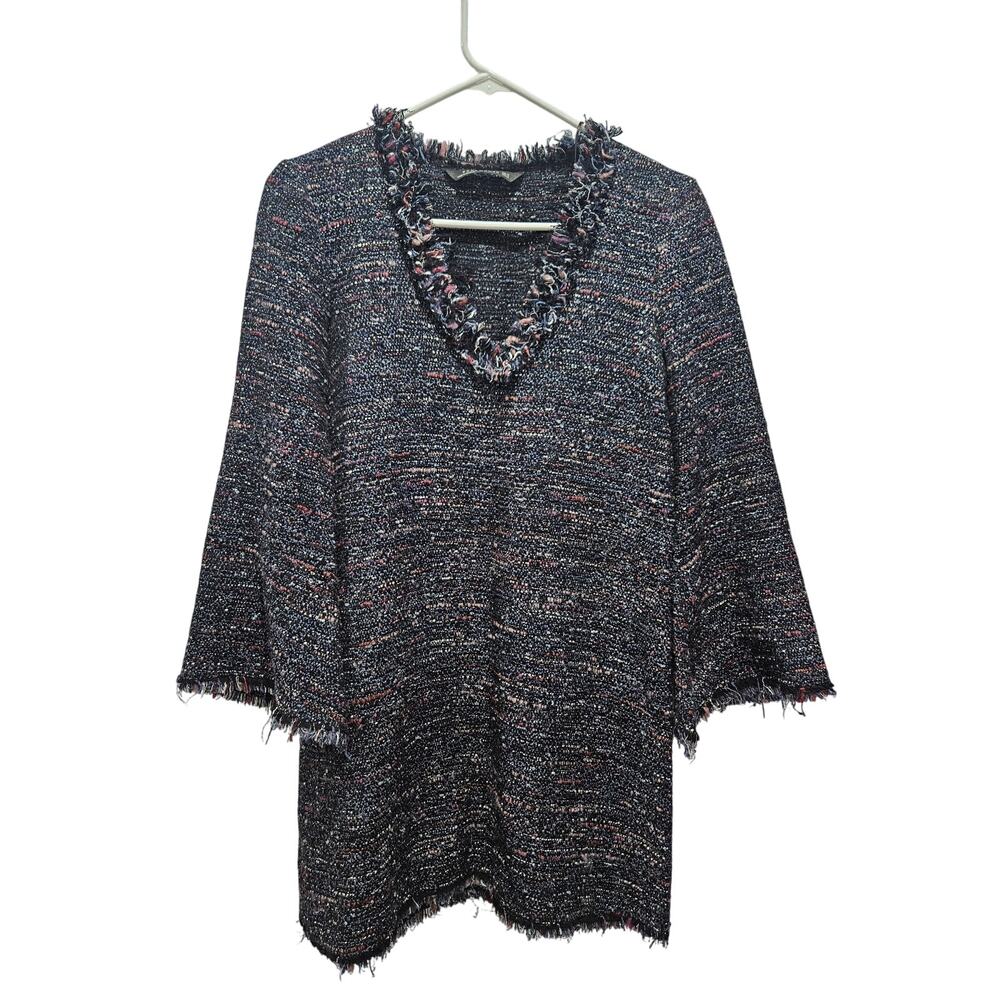 Zara Women Black Tweed Frindge Tunic Mini Dress Size XS Lagenlook Business